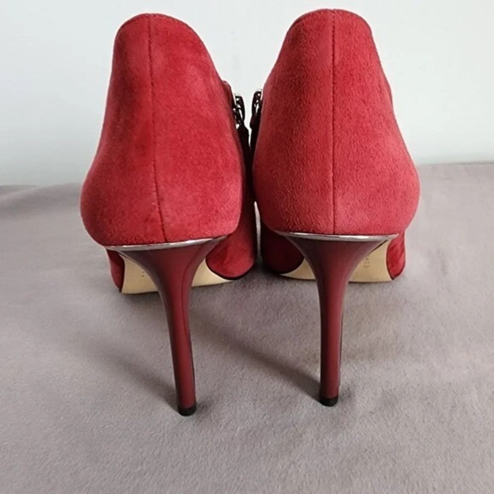 White House Black Market Suede Ankle Boots Booties Pointed Toe Red 9.5M - Picture 7 of 10